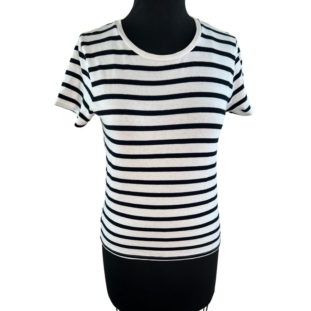 Madewell White Black Cotton Short Sleeve Striped Tie Back Womens Tee Size XS